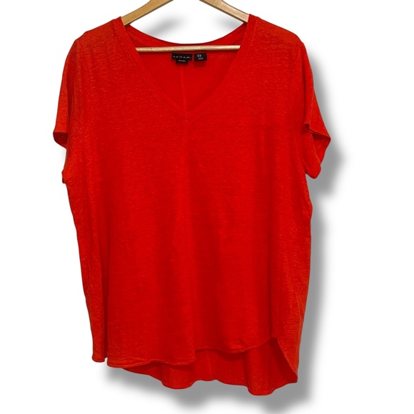 Tahari Womens Linen Beachy Top Size 1X Orange Vacation Island Tropical Travel‎ - Picture 1 of 5